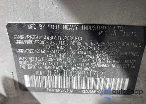 2011 Subaru Forester 2.5X Premium from USA, damaged, VIN JF2SHBDC2BH717121